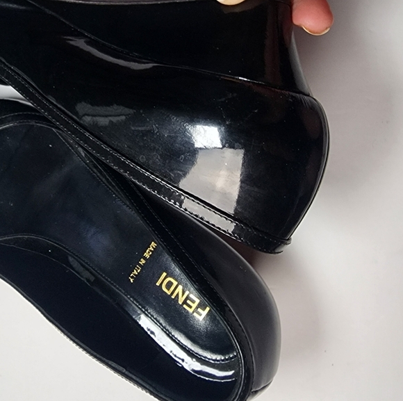 Vintage Fendi Wedge Heels Womems Size 7 Black patent leather - Picture 6 of 11